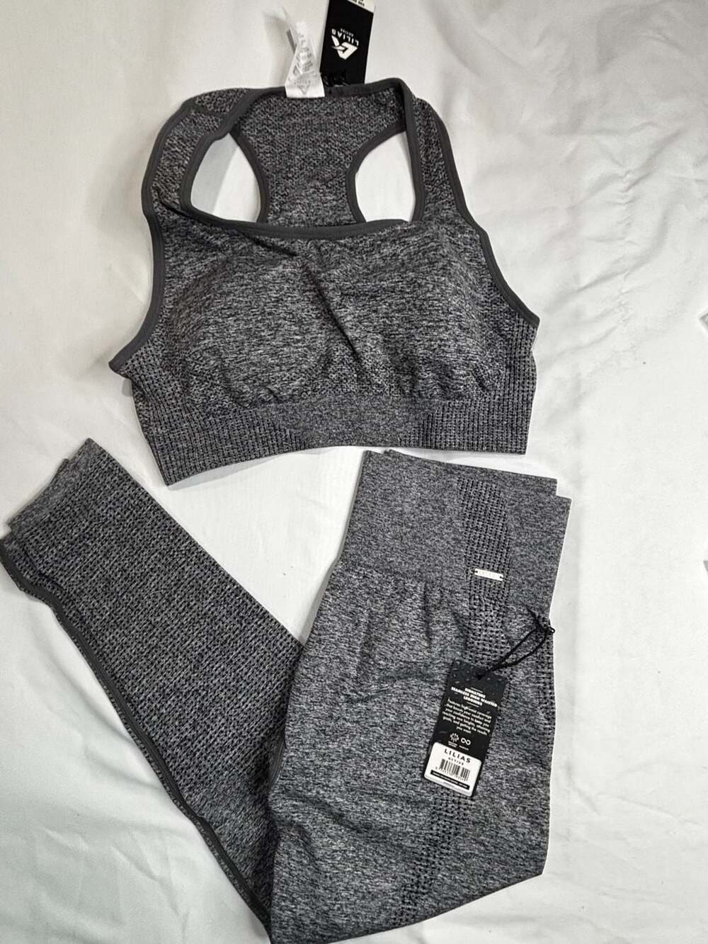 Lilias Active Signature Seamless High Waist Bra and Leggings Set Grey
